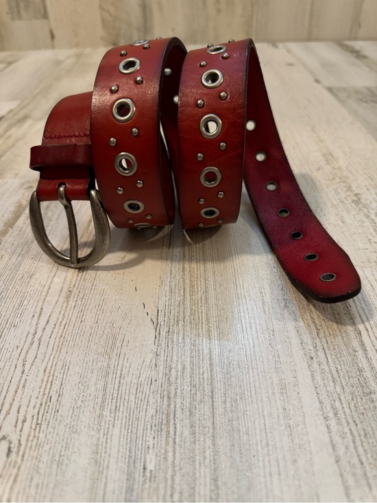 Fossil Accessories - Fossil Vintage Leather Red Grommets Silvertone Customizable Brass Buckle Belt L